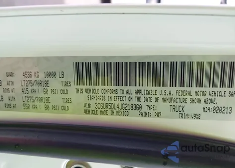 2018 Ram 2500 Slt 4X4 6'4 Box из США, поврежденный, VIN 3C6UR5DL4JG218360